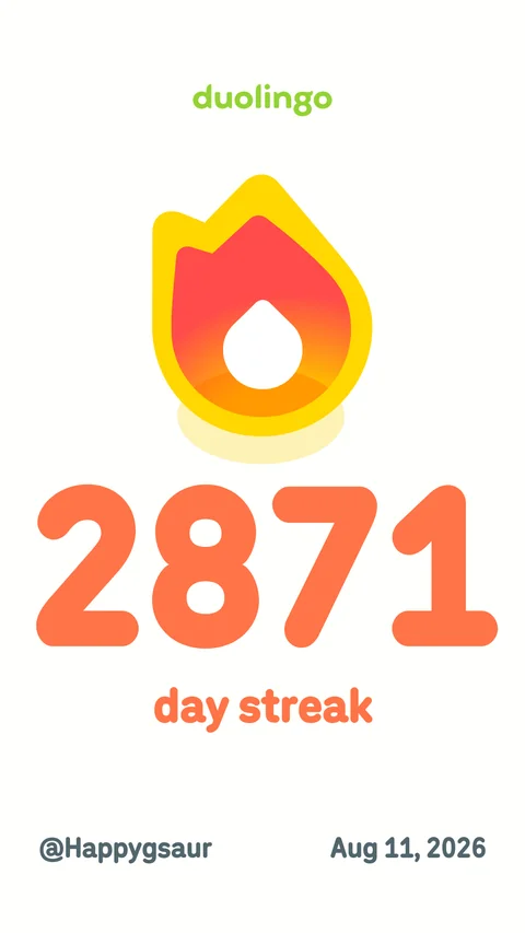 Duolingo 連續打卡 2871 天徽章