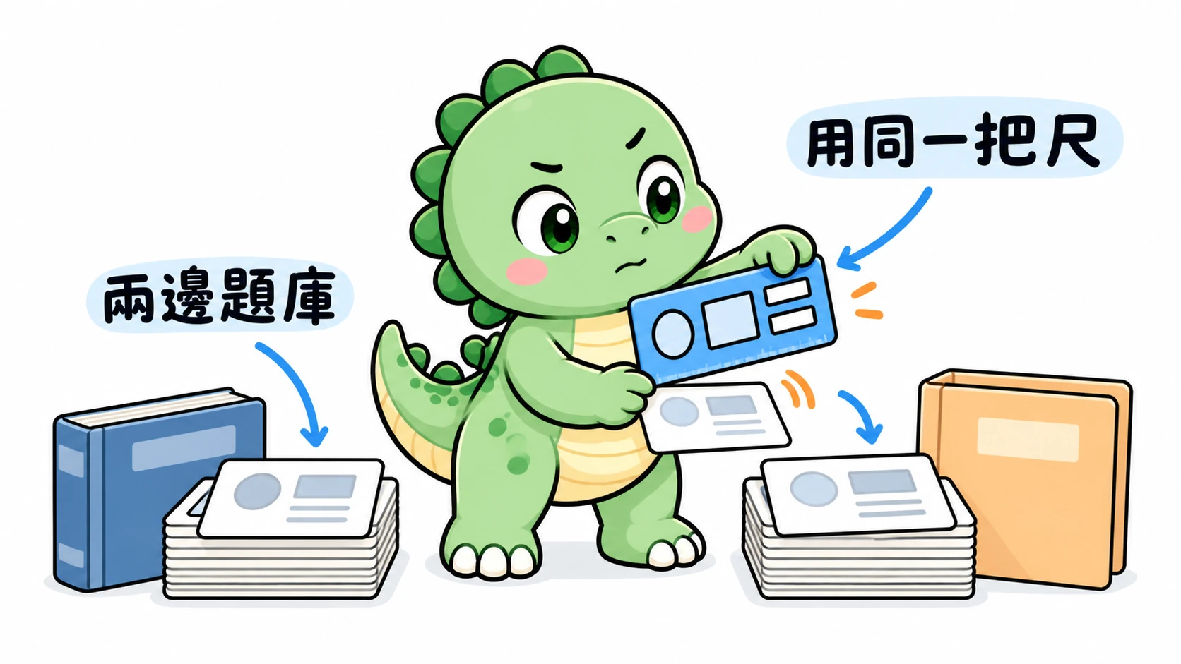 Happysaur 用同一個檢查模板查看自家題庫與外部參照的題卡,表示兩邊必須採用相同的結構規則比較。