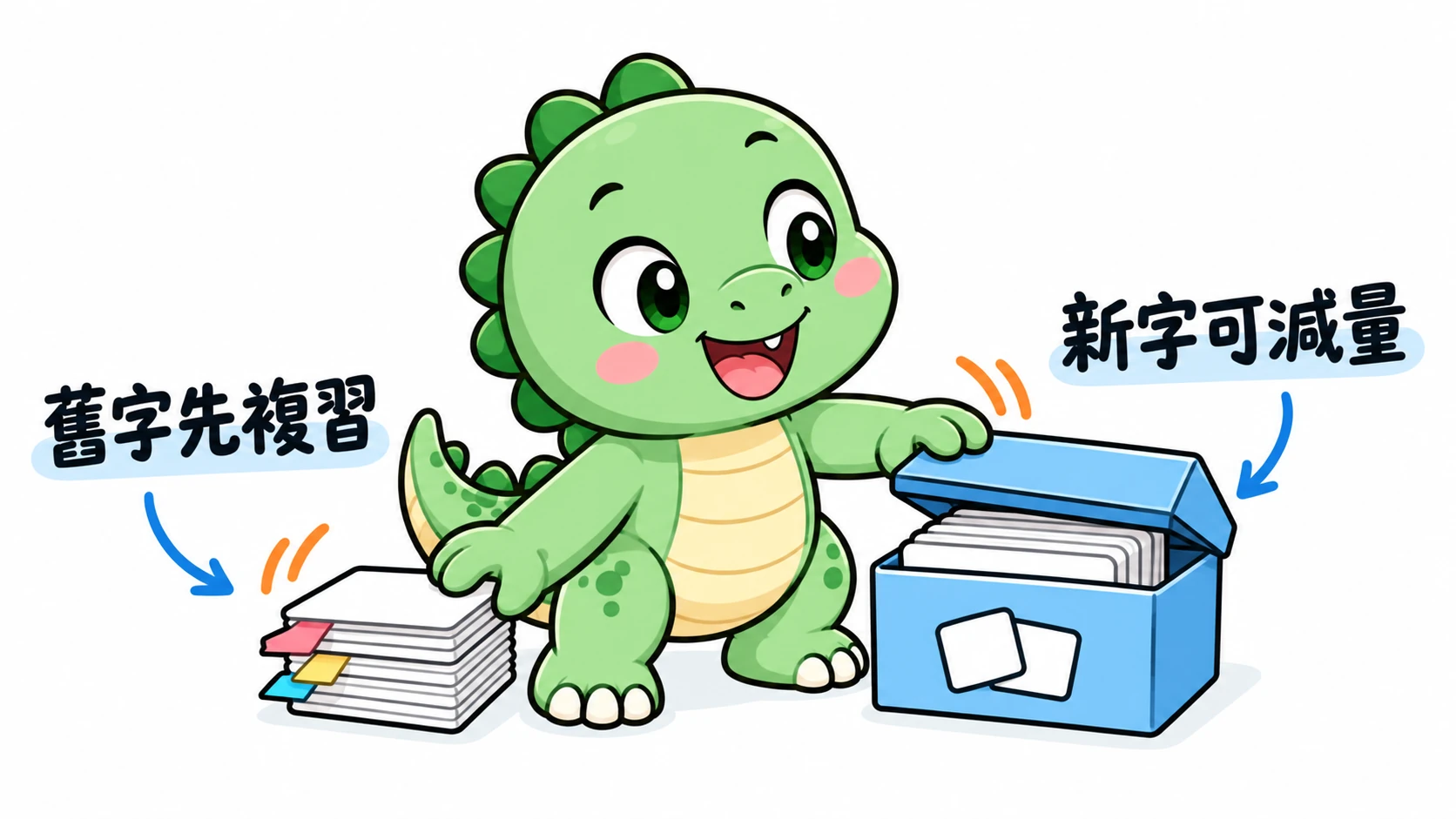 Happysaur 暫時收起新字卡盒,把時間留給仍會猶豫的舊字和搭配。